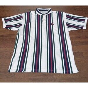 Vintage IZOD Polo Shirt Mens XL Multicolor Vertical Stripe Short Sleeve Golf